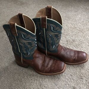 Brown and Blue Western Cowboy Boots